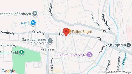 Andelsboliger til salg i Vejle Centrum - kort over placeringen