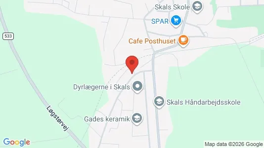 Andelsboliger til salg i Skals - kort over placeringen