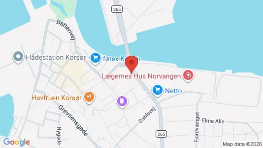 Andelsboliger til salg i Korsør - kort over placeringen